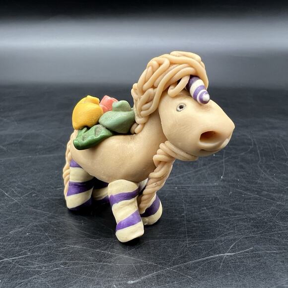 Polymer Clay Unicorn Horse Miniature Figurine Spaghetti Mane & Tail Flowers - Picture 1 of 12